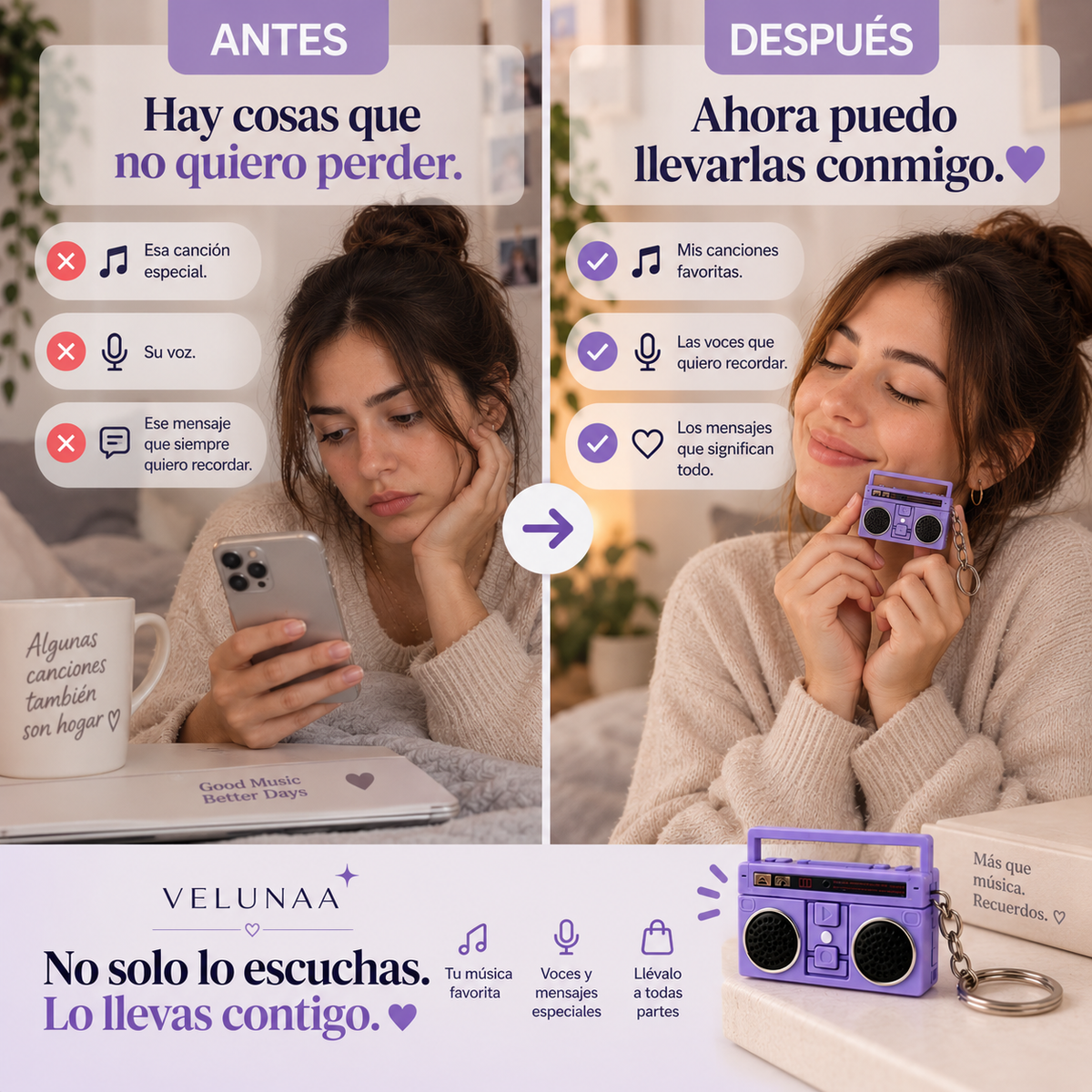 VELUNAA™ Grabadora Portable Retro
