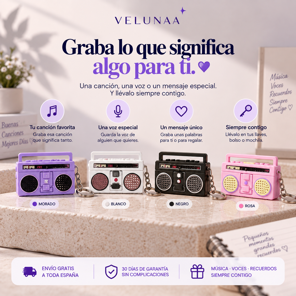 VELUNAA™ Grabadora Portable Retro